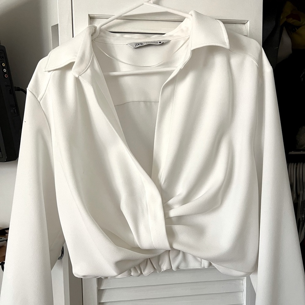 Zara white collared crop top
